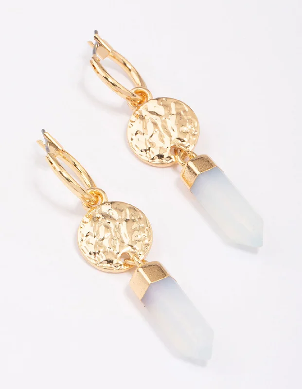 Silver Chain Earrings-Gold Plated Semi-Precious Coin Drop Earrings