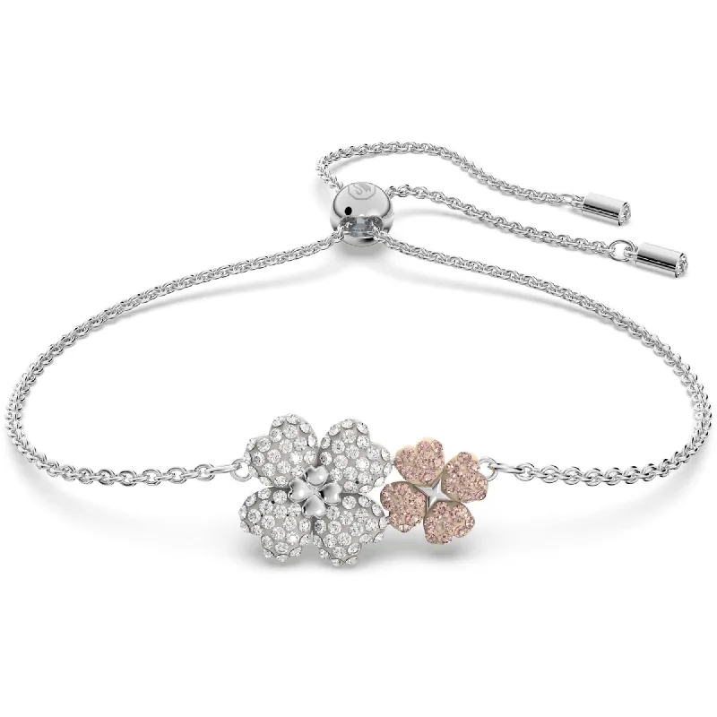 Adjustable Beaded Bracelet-Swarovski Women's Bracelet - Latisha Flower Crystals Rhodium Plated | 5636590