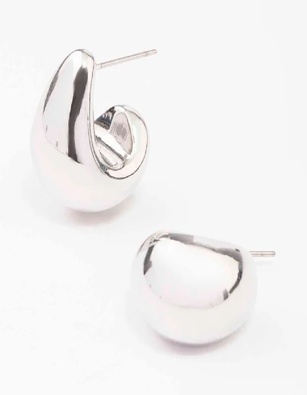 Bold Statement Earrings-Silver Mini Teardrop Huggie Earrings