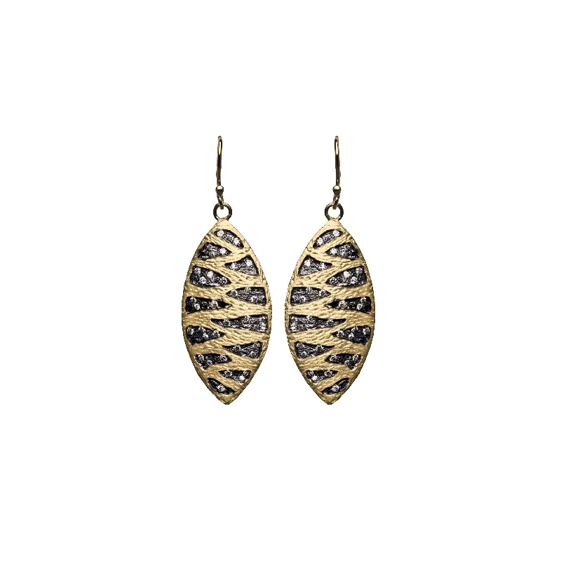 Handmade Beaded Earrings-Ecologica Gold and Black Oval Drop Earrings