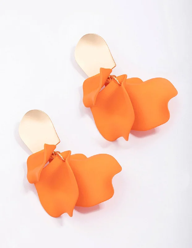 Stud Earrings for Women-Orange Petal Drop Earrings