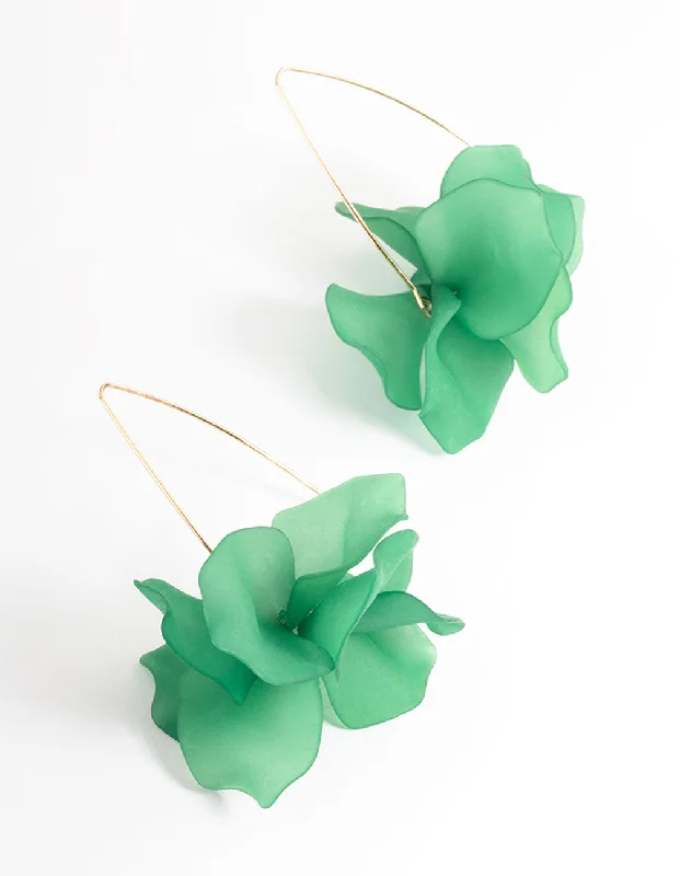 Shiny Drop Earrings-Green Frosted Flower Drop Earrings