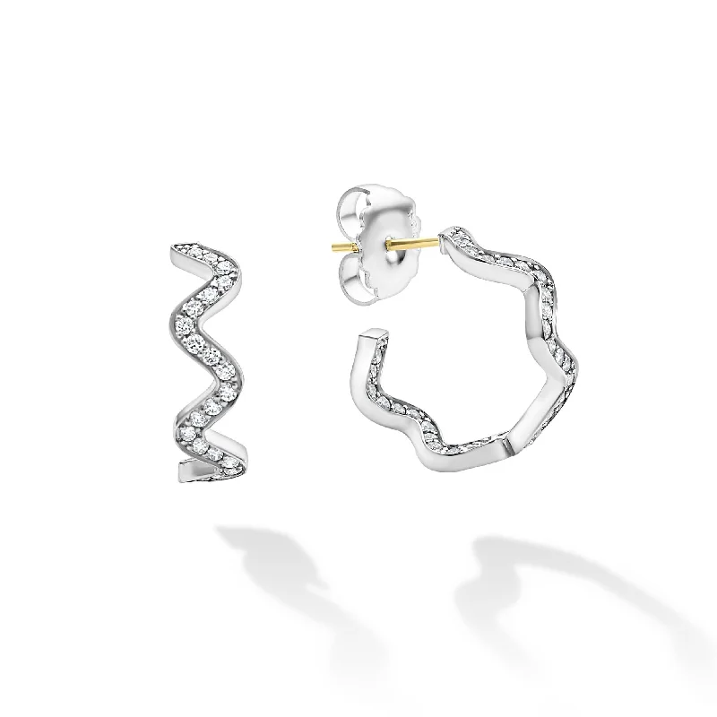 Round Hoop Earrings-Caviar Spark Wave Diamond Hoop Earrings