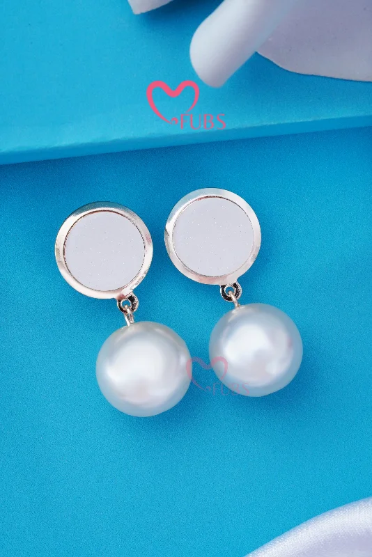 Silver Ear Cuffs-Dainty Round Stud With Pearl Drop Earrings