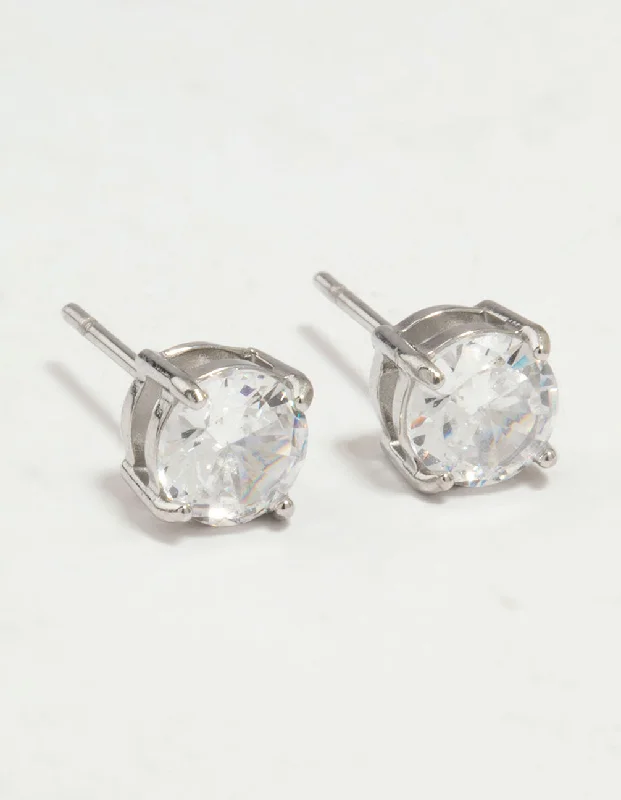 Stylish Drop Earrings-Surgical Steel Round Cubic Zirconia Claw Set Earrings