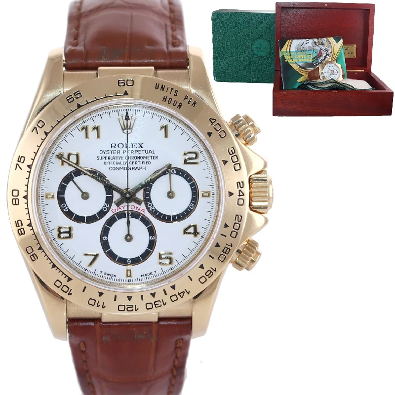 Waterproof Sports Watch-Rolex Daytona Zenith 16518 White Inverted 6 18k Yellow Gold Leather Watch Box