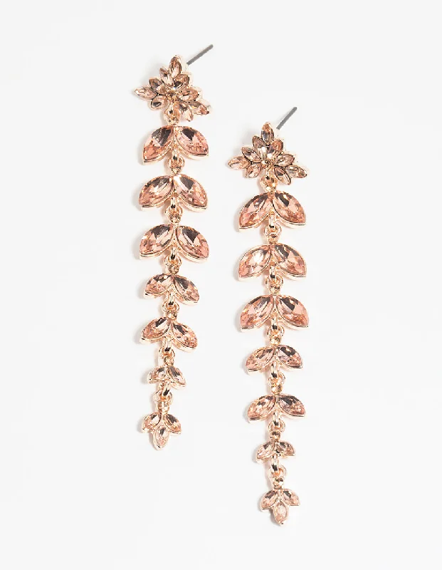 Handmade Gemstone Earrings-Rose Gold Navette Diamante Drop Earrings