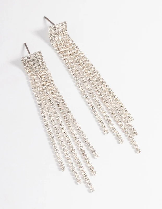 Handcrafted Earrings-Silver Straight Five Strand Drop Earrings