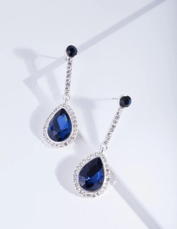 Gold-Plated Earrings-Silver Blue Teardrop Earrings