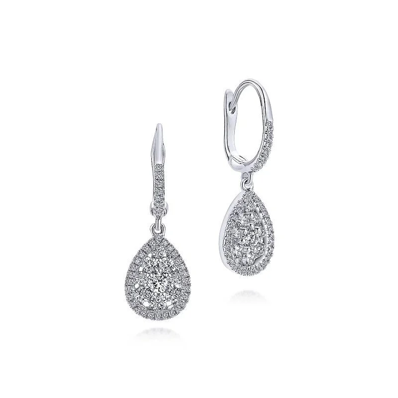 Adjustable Hoop Earrings-14K White Gold Cluster Diamond Teardrop Earrings