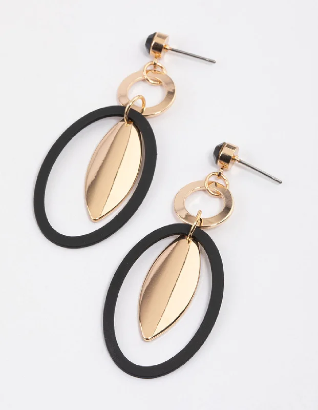 Customizable Earrings-Brown Open Circle & Oval Drop Earrings