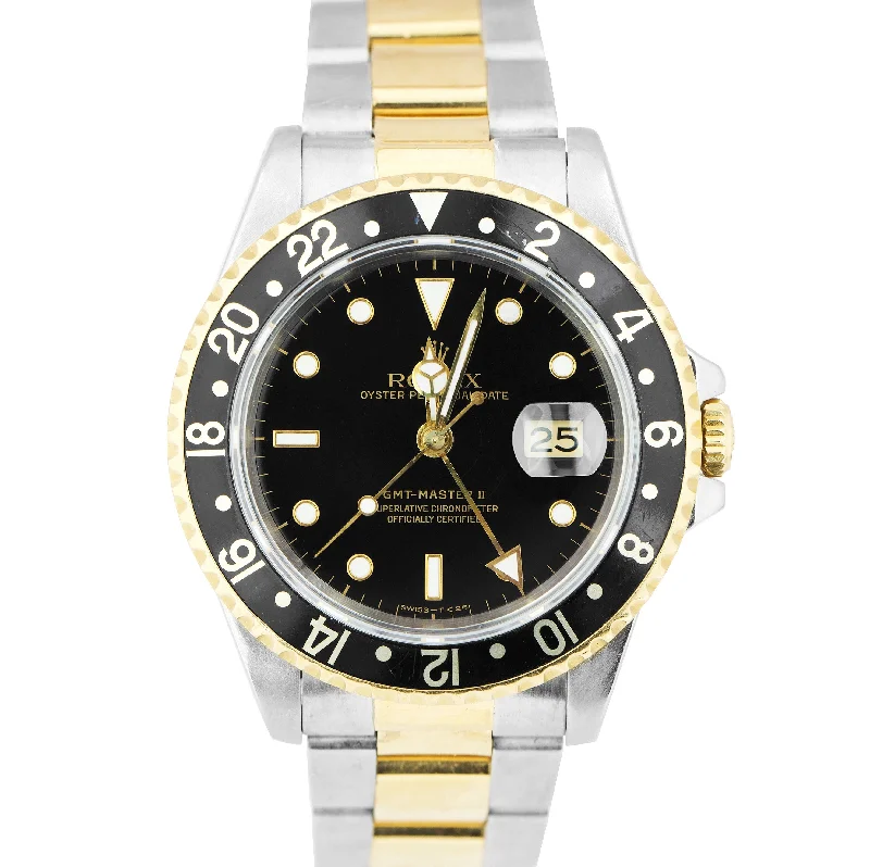 Luxury Watch for Gift-Rolex GMT-Master II Two-Tone Stainless Steel Gold Black Oyster 40mm Watch 16713N