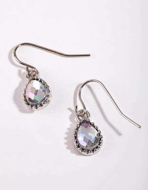 Silver Drop Earrings for Women-Petrol Effect Teardrop Earrings