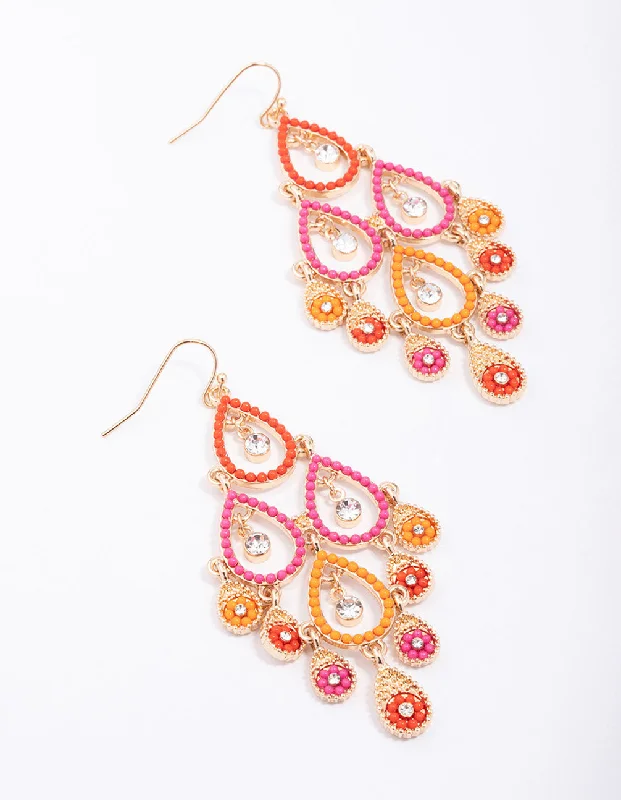 Party Earrings-Sunset Gradient Beaded Open Drop Earrings