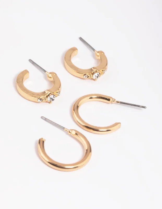 Custom Earrings for Gift-Gold Diamante Huggie Hoop Earring Pack