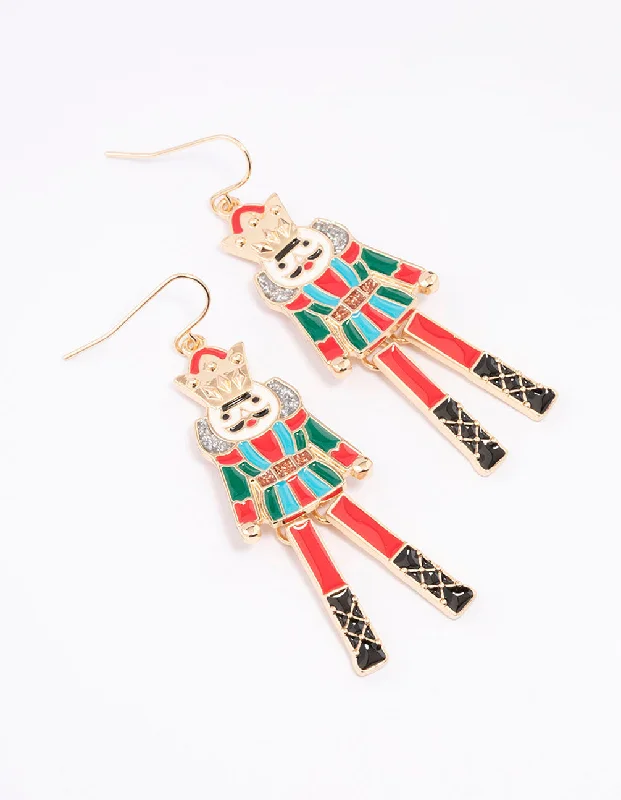 Party Drop Earrings-Red Nutcracker Drop Earrings