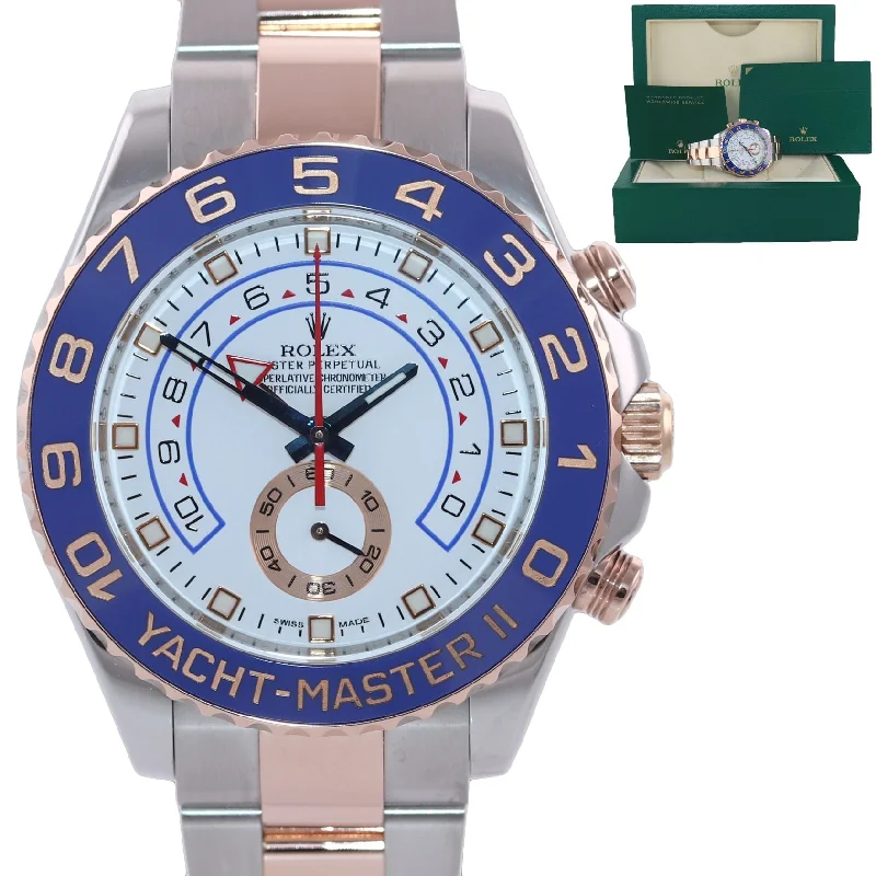 Silver Wristwatch for Men-Rolex Yacht-Master II 116681 Steel 18K Everose Gold Blue hands 44mm Watch