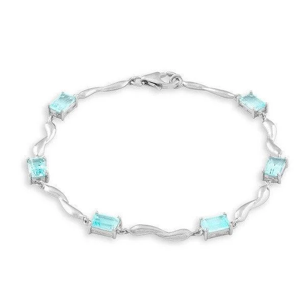 Custom Wooden Bracelet-Sterling Silver Rectangular Shaped Blue Topaz Gemstone Bracelet