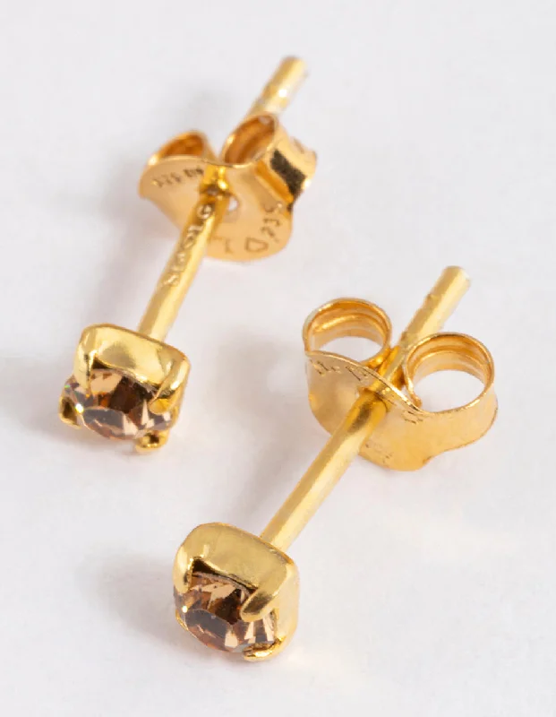 Elegant Swarovski Earrings-Gold Plated Sterling Silver Diamante Stud Earrings