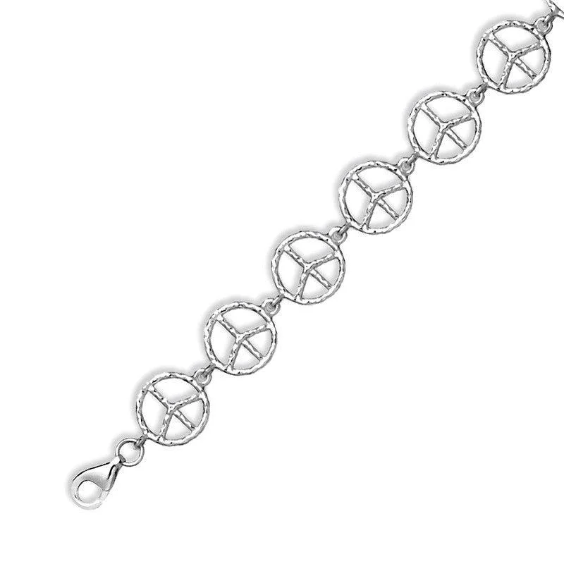 Unique Beaded Bracelet-Sterling Silver  Linked Peace Symbol Bracelet