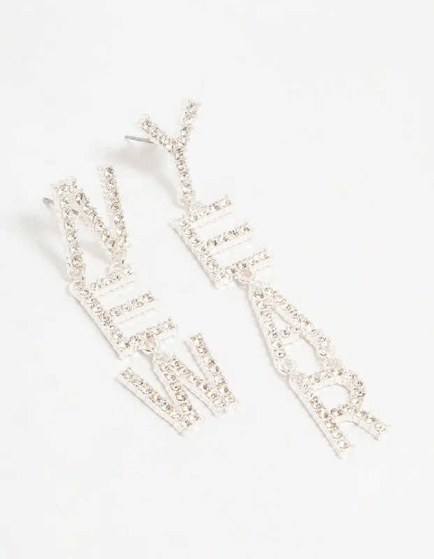 Ethnic Style Earrings-Silver New Year Diamante Drop Earrings