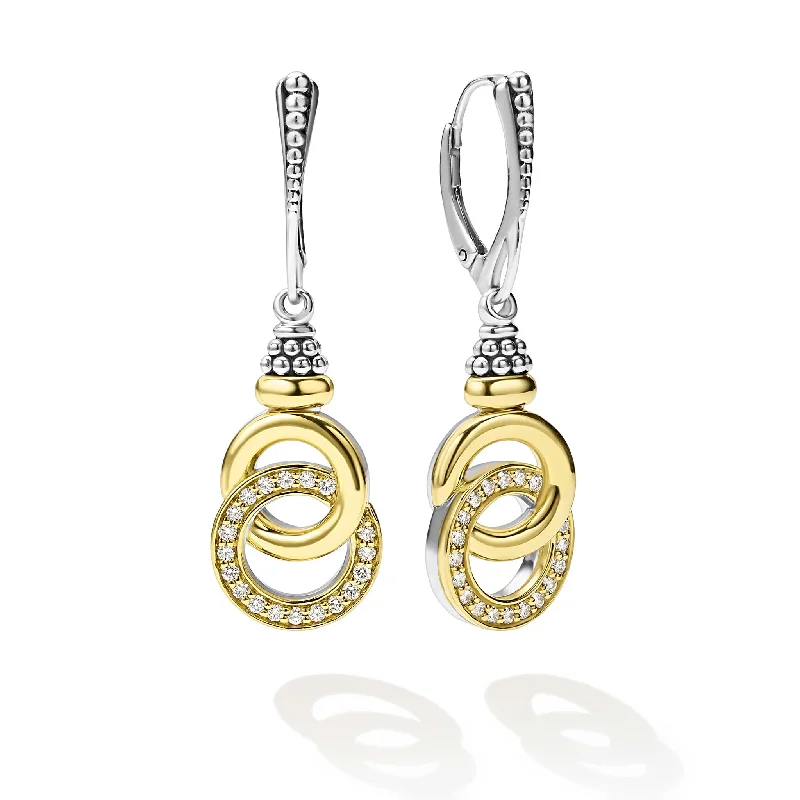 Metal Statement Earrings-Signature Caviar Two-Tone Interlocking Diamond Drop Earrings