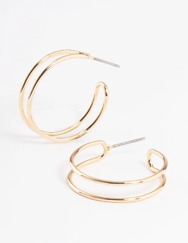 Sparkling Swarovski Earrings-Gold Wire Double Hoop Earrings