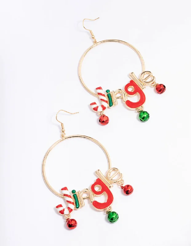 Geometric Dangle Earrings-Gold Jingle Hoop Drop Earrings