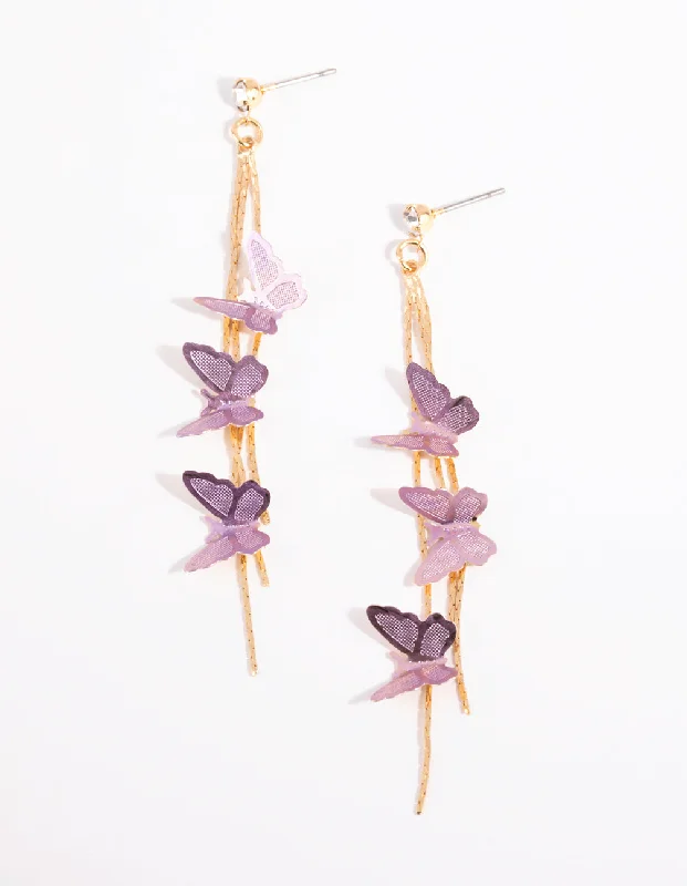 Adjustable Drop Earrings-Lilac Butterfly Drop Earrings