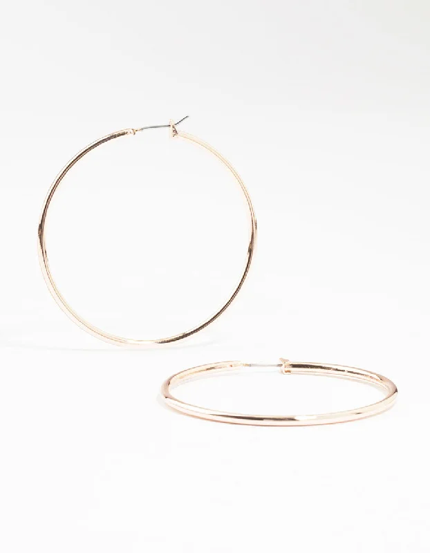 Elegant Gemstone Earrings-Rose Gold Plated Thin Large Hoop Earrings