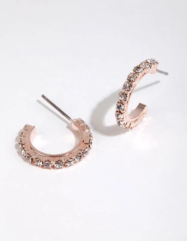 Multi-Layer Earrings-Rose Gold Riased Diamante Huggie Hoop Earrings