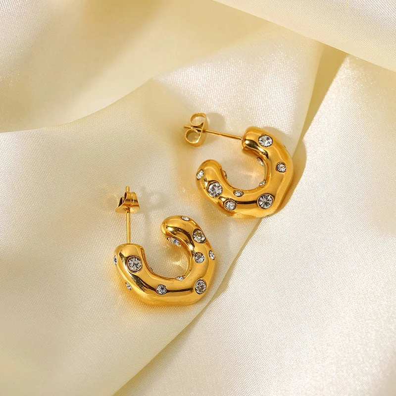 C- Shaped Rhinestone Earrings