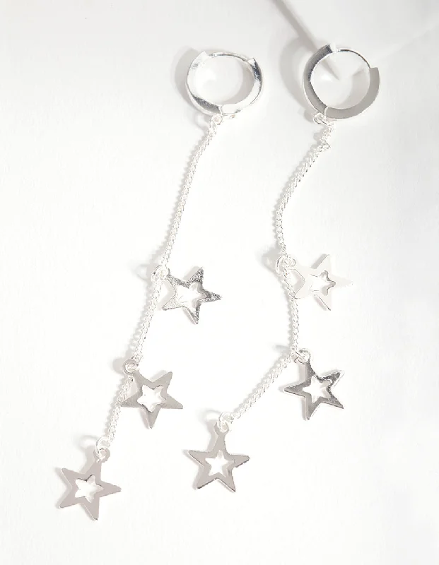 Triangular Drop Earrings-Silver Star Chain Earrings