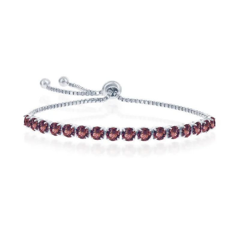 Chunky Leather Bracelet-Sterling Silver 4mm Burgundy "January" Swarovski Element Bracelet