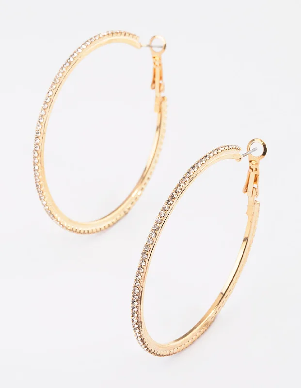 Stud Earrings with Gemstones-Gold Bling Hoop Earrings