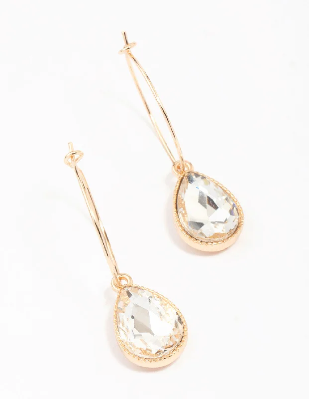 Double-Sided Earrings-Gold Pear Halo Drop Earrings