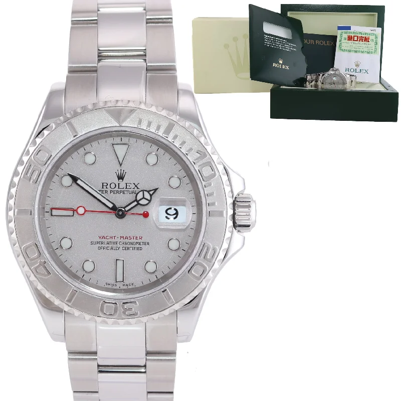 Waterproof Leather Strap Watch-2005 PAPERS Rolex Yacht-Master 16622 Steel Platinum Dial 40mm Watch Box