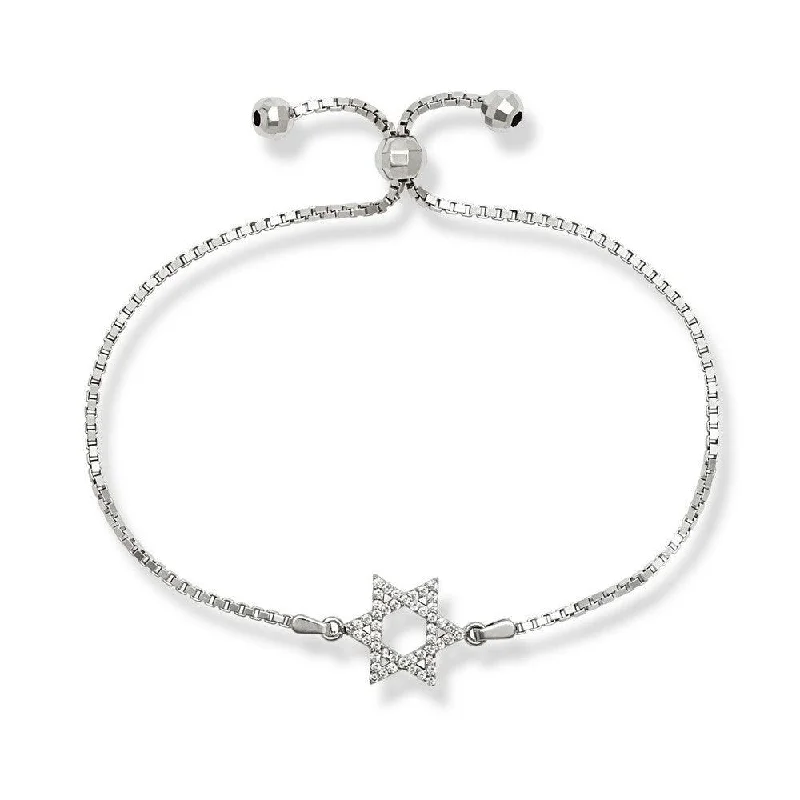 Multi-Layered Bracelet-Sterling Silver Center Open CZ Star of David with Beads Bracelet