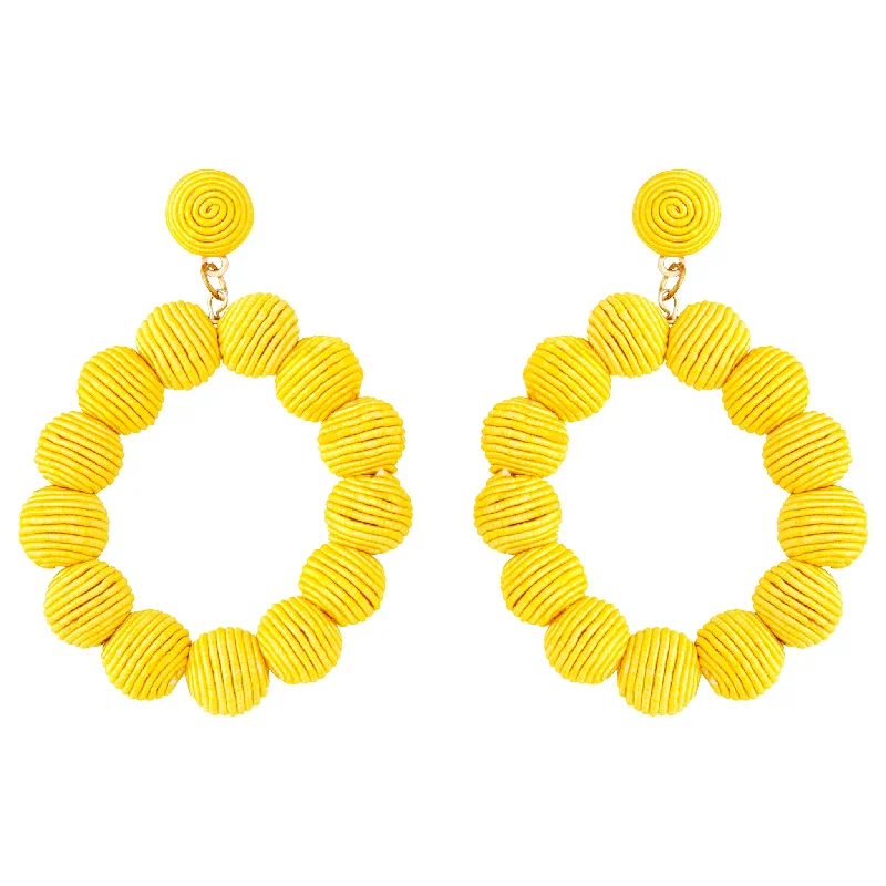 Silver Hoop Earrings-Yellow Cord Wrap Hoop Earrings