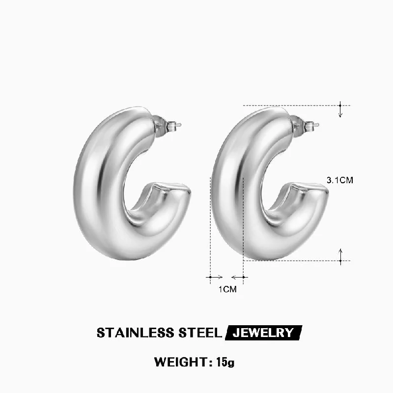 Big C- Shaped Empty Earrings-Steel Color