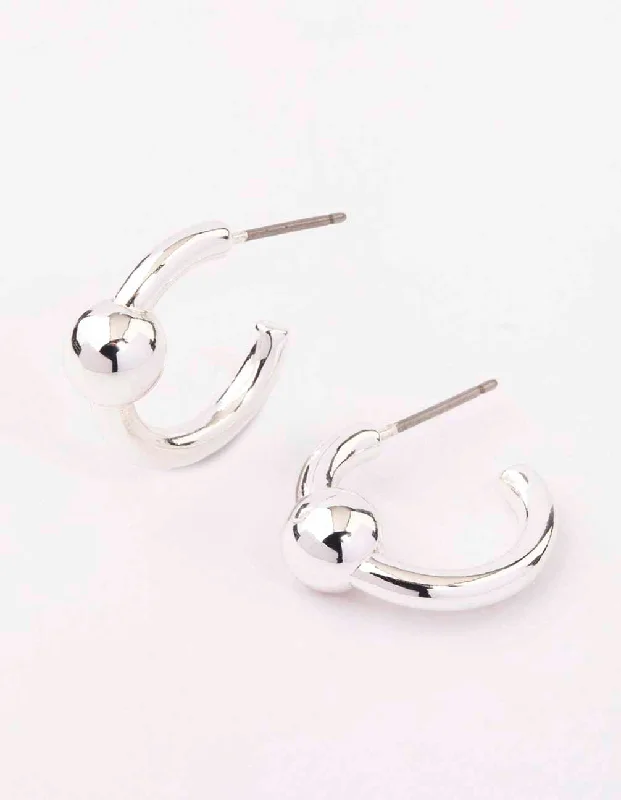 Long Chain Earrings-Silver Plain Ball Hoop Earrings