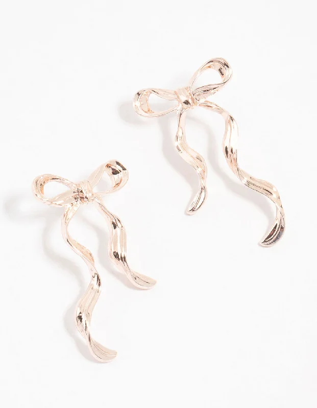 Silver Drop Earrings for Women-Rose Gold Plated Bow Stud Earrings