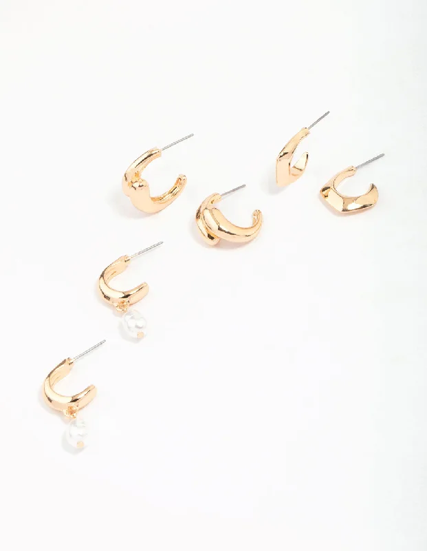 Silver Ear Cuffs-Gold Multi Hoop Pearl Earring Pack