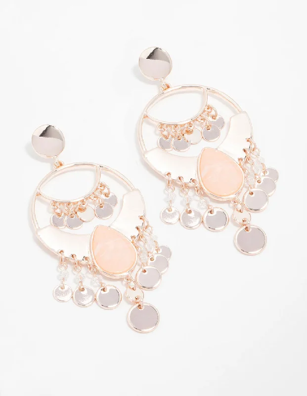 High-End Earrings-Rose Gold Bead & Disc Drop Earrings