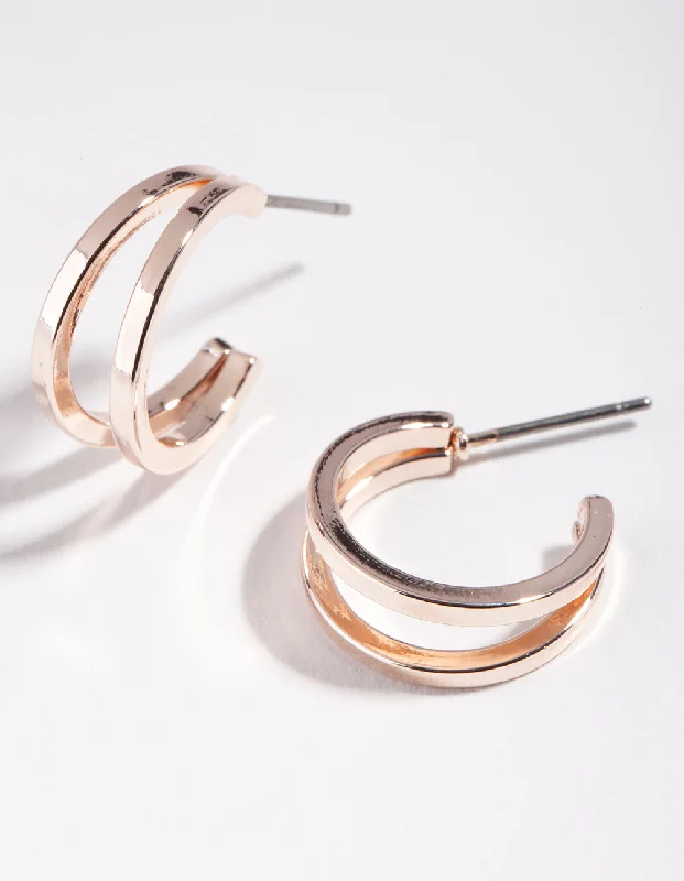 Handmade Dangle Earrings-Rose Gold Double Hoop Earrings