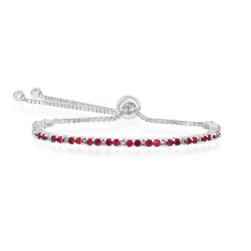 Beaded Friendship Bracelet-Sterling Silver 2mm Ruby CZ 'July Birthstone' Adjustable Bracelet