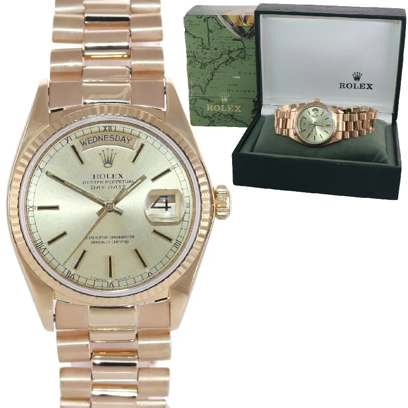 Men's Retro Digital Watch-Rolex President Day Date 36mm 18038 Yellow Gold Champagne Stick Quickset Watch