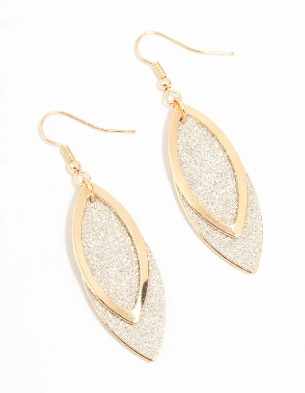 Custom Earrings for Gift-Glittery Leaf Gold Drop Earrings