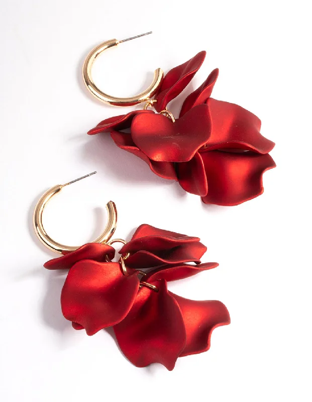 Rhinestone Earrings-Red Coated Petal Huggie Earrings