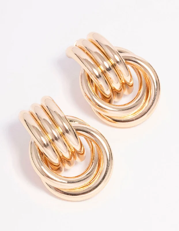 Classic Silver Earrings-Gold Triple Row Wrapped Knotted Drop Earrings